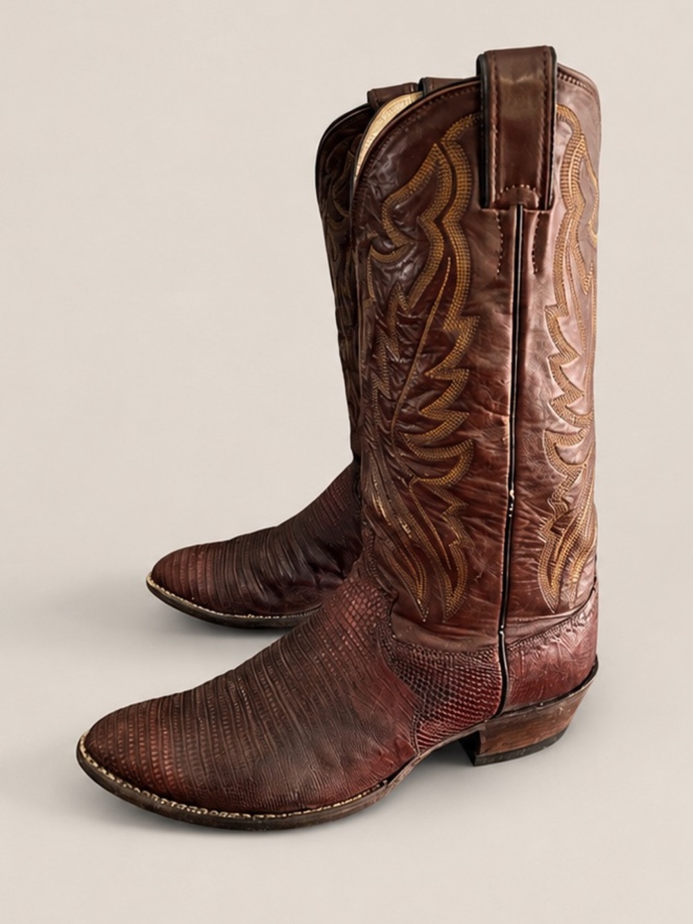 Vintage Justin Mens‎ Teju Lizard Exotic Leather Western Cowboy Boots Brown 9D
